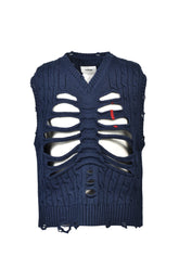 RIB CAGE CABLE KNIT VEST / NVY