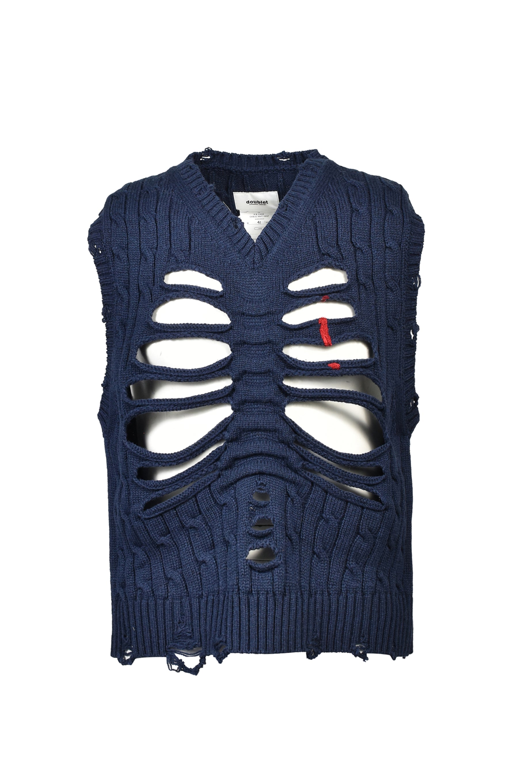 RIB CAGE CABLE KNIT VEST / NVY