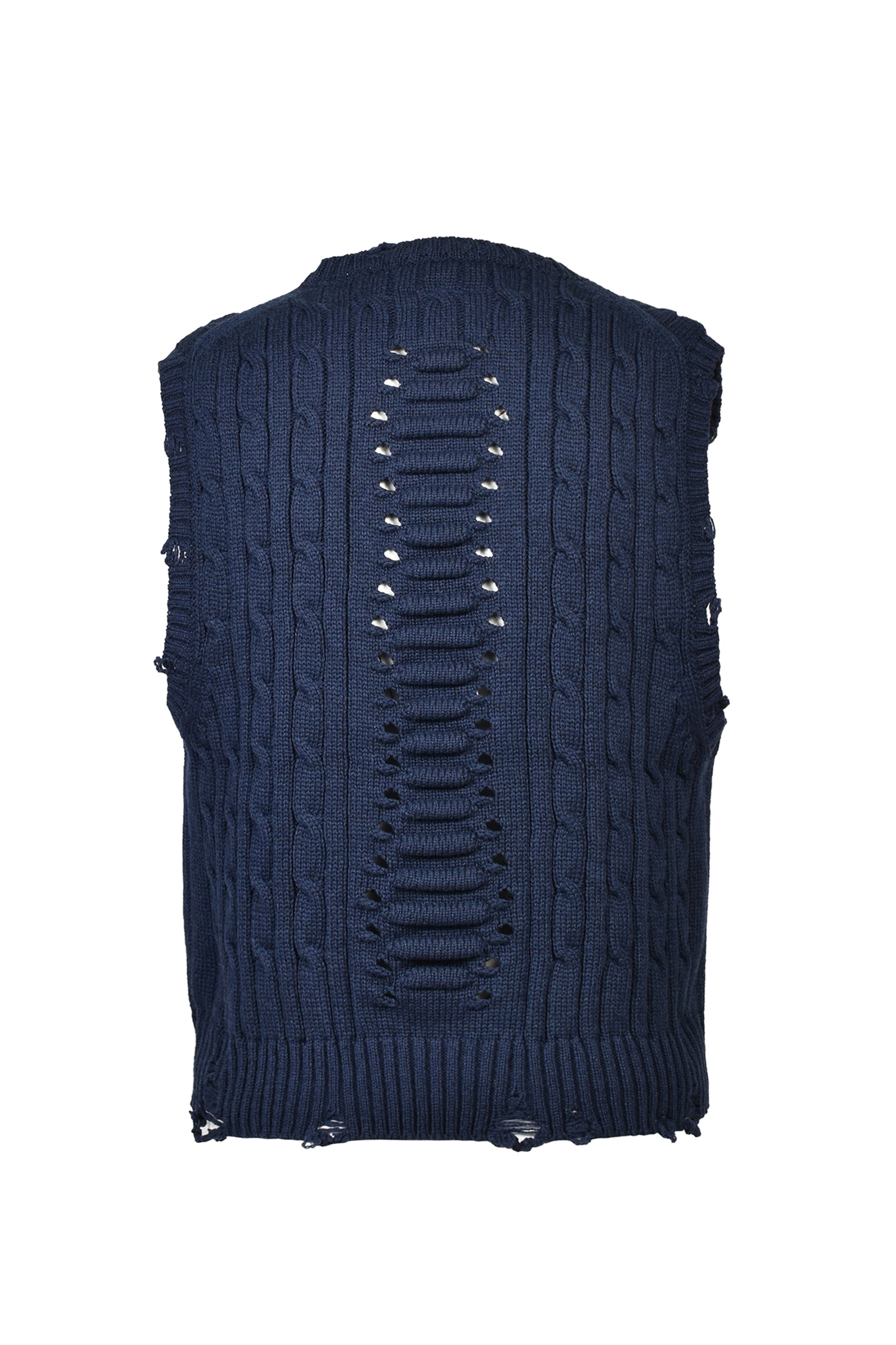 RIB CAGE CABLE KNIT VEST / NVY