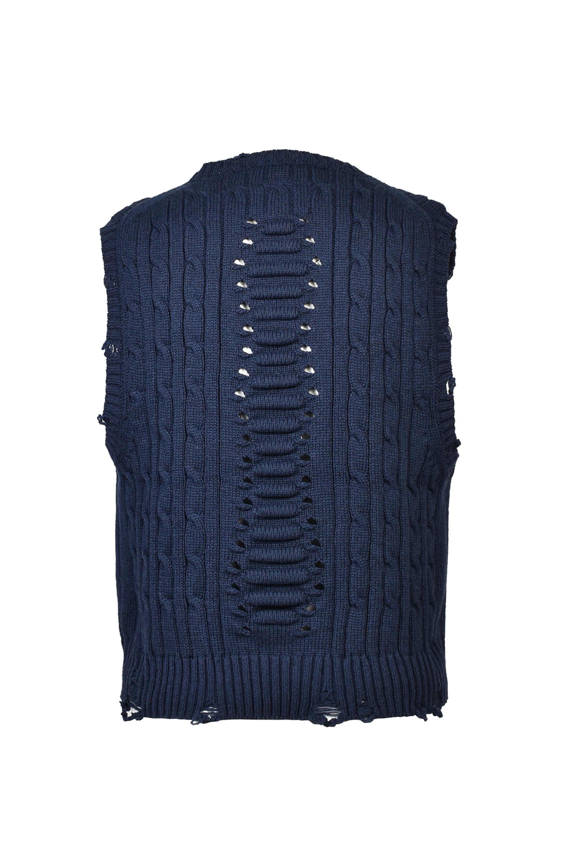 RIB CAGE CABLE KNIT VEST / NVY