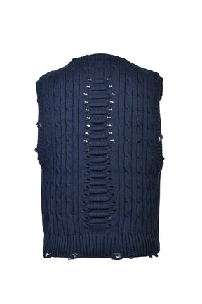 RIB CAGE CABLE KNIT VEST / NVY