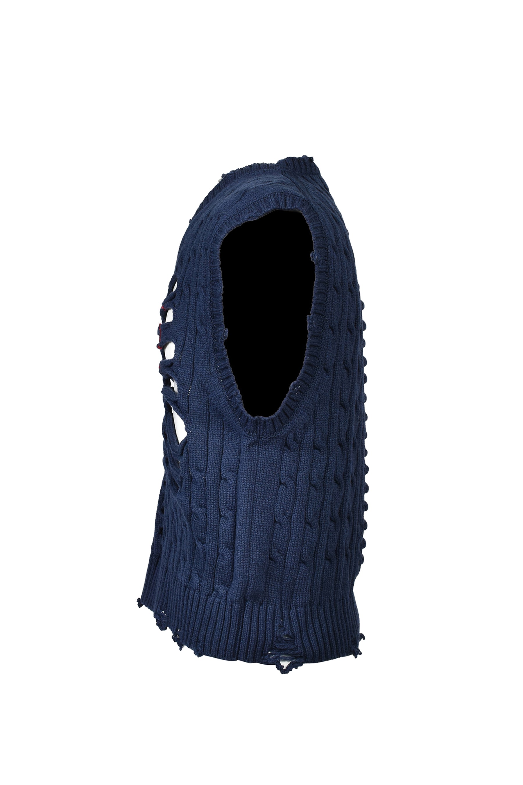 RIB CAGE CABLE KNIT VEST / NVY