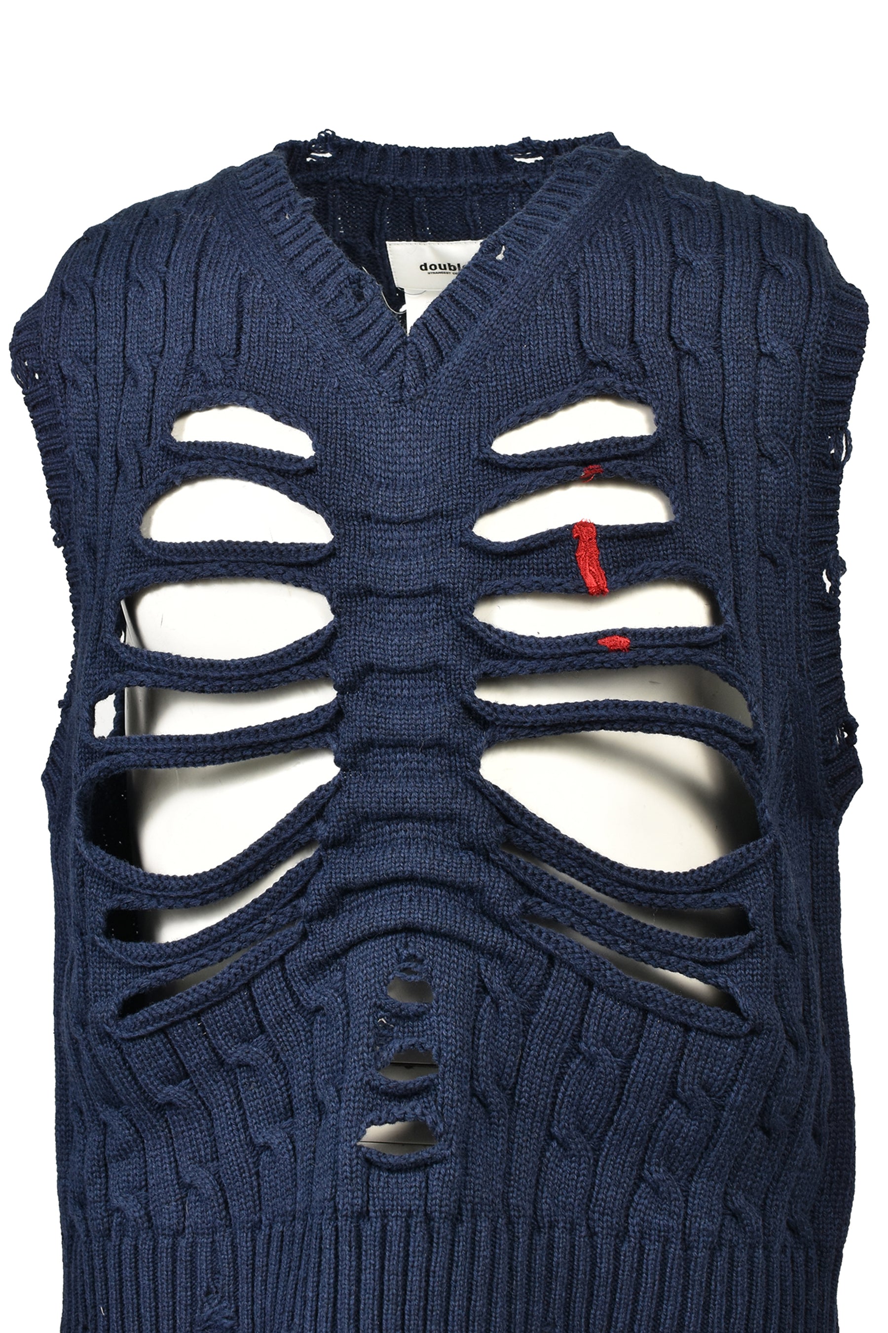 RIB CAGE CABLE KNIT VEST / NVY