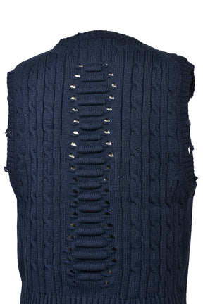 RIB CAGE CABLE KNIT VEST / NVY
