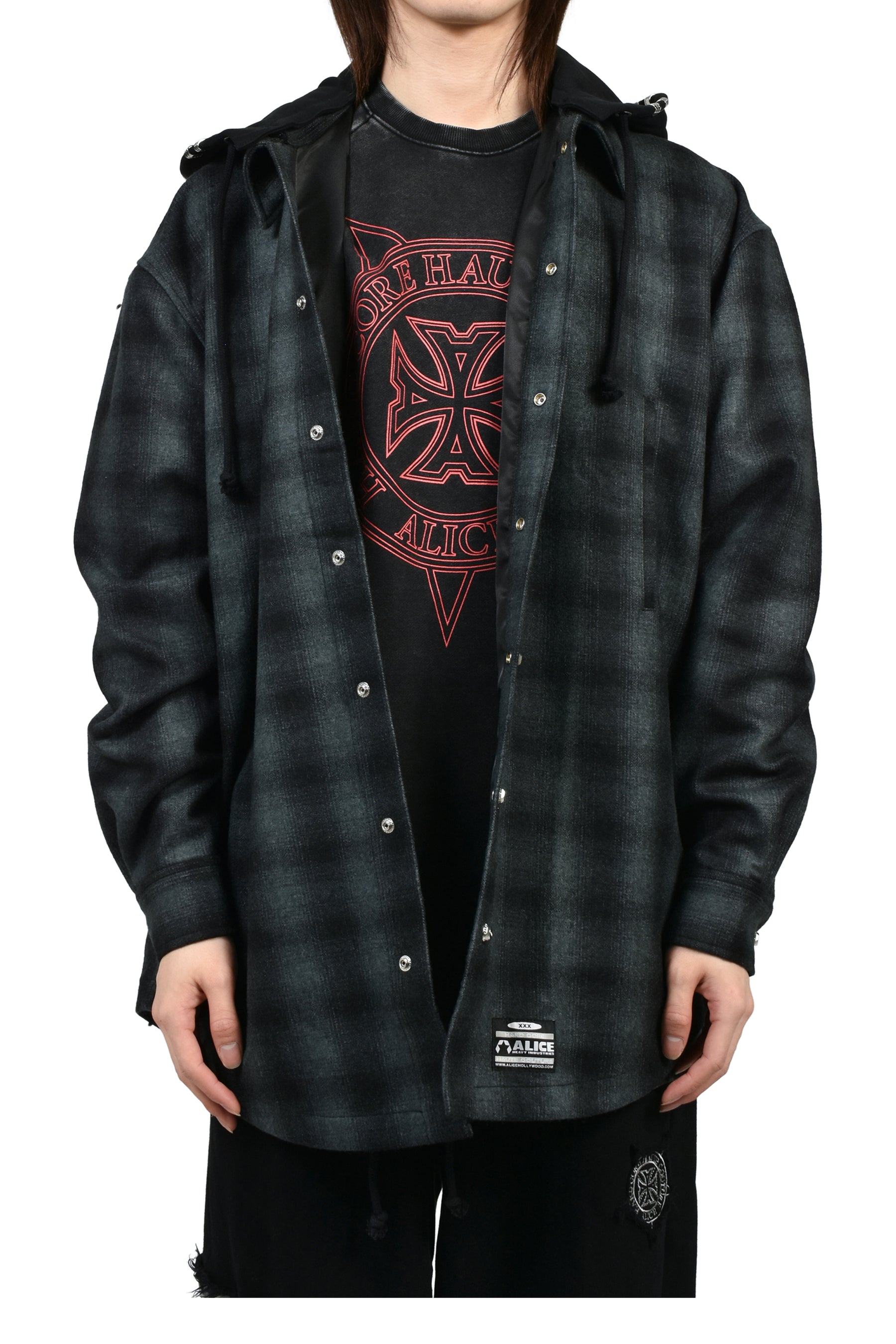 OVERSIZE HOODED FLANNEL SHIRT / CHA