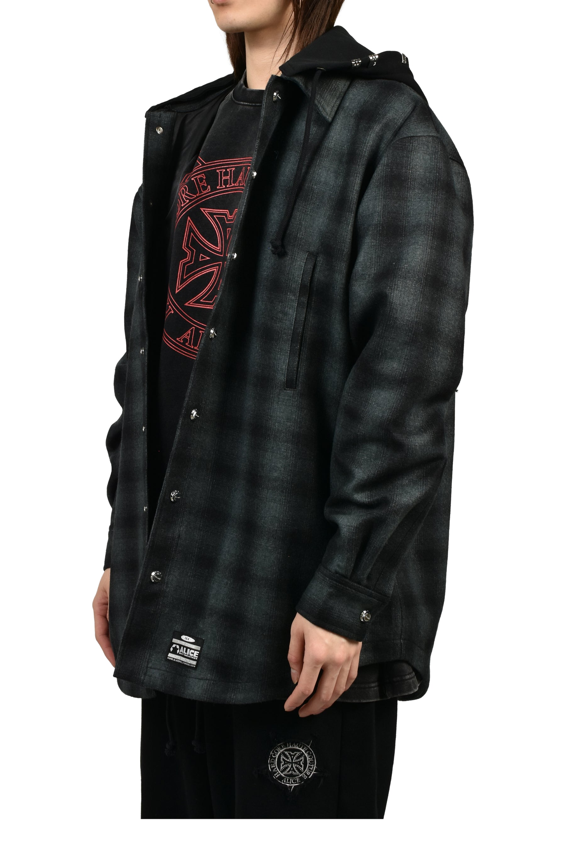OVERSIZE HOODED FLANNEL SHIRT / CHA