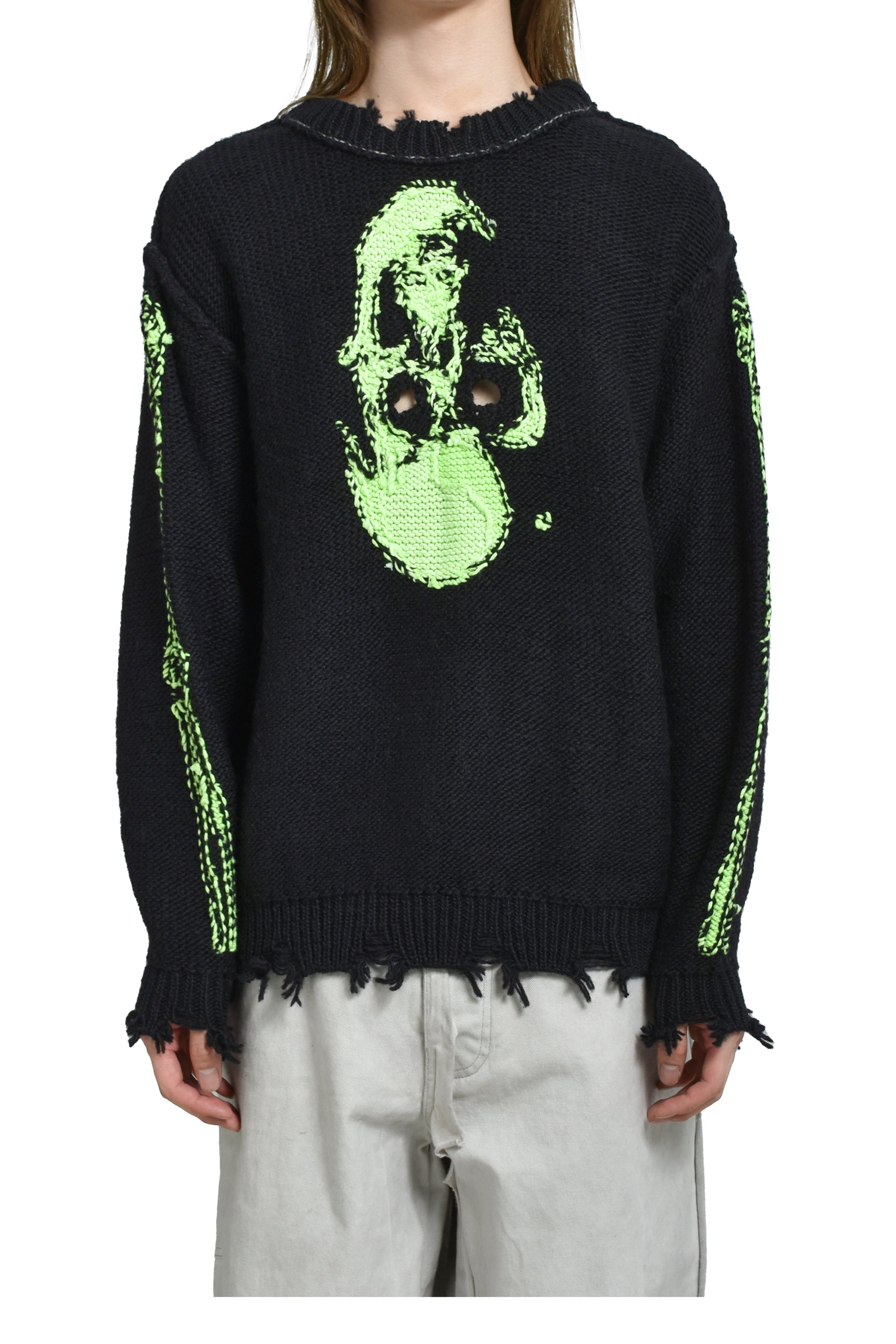 GLOW-IN-THE-DARK SKULL KNIT PULLOVER / BLK