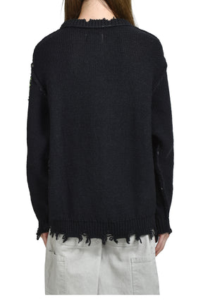 GLOW-IN-THE-DARK SKULL KNIT PULLOVER / BLK