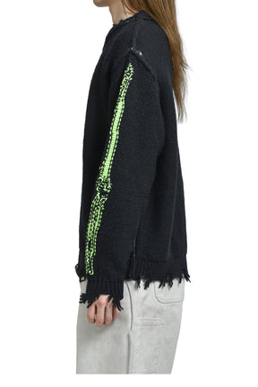 GLOW-IN-THE-DARK SKULL KNIT PULLOVER / BLK