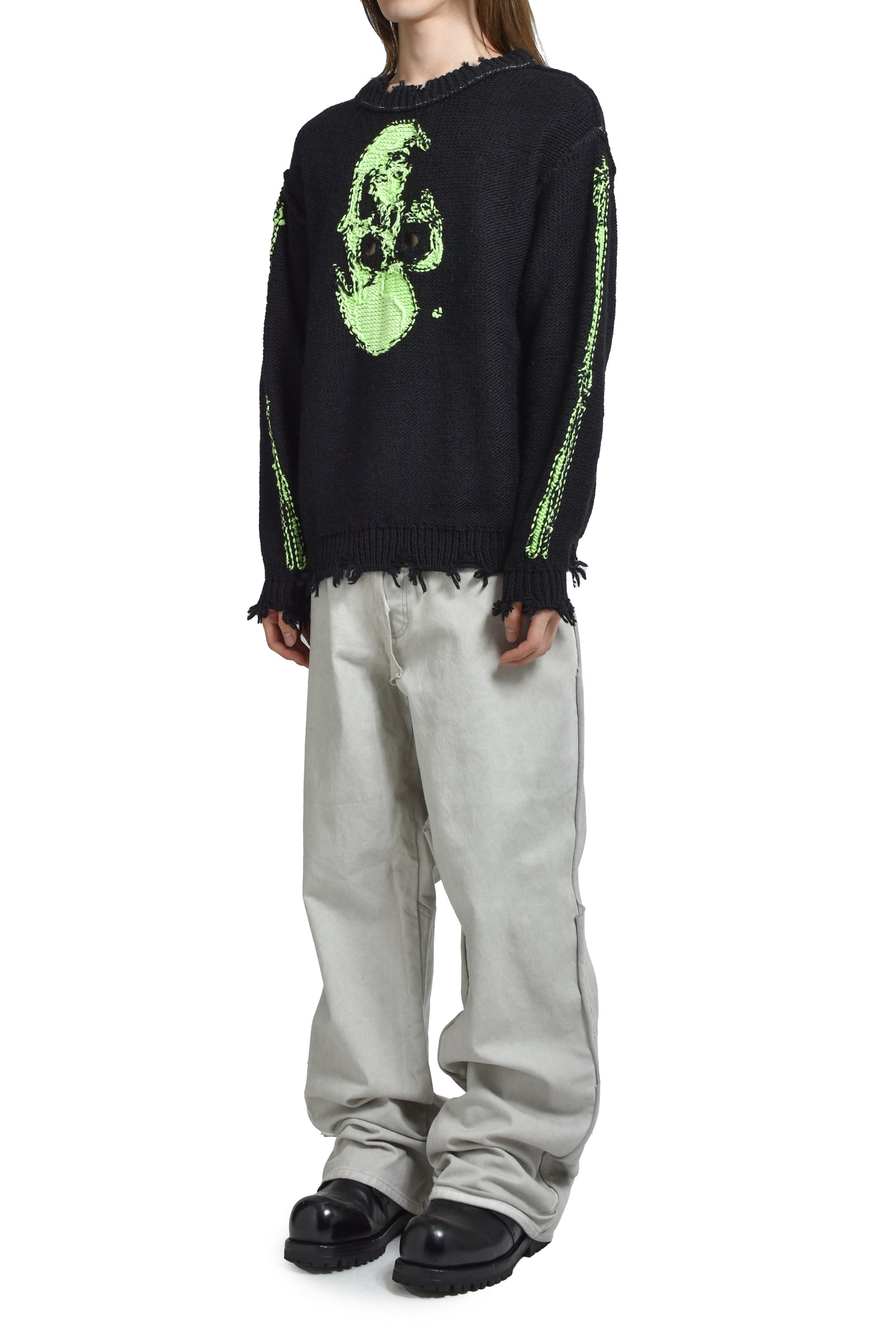 GLOW-IN-THE-DARK SKULL KNIT PULLOVER / BLK