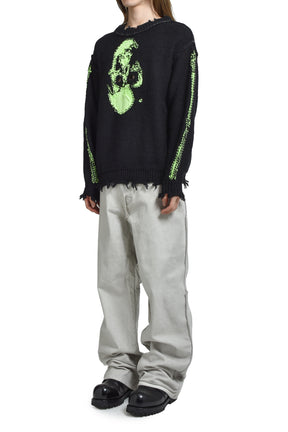 GLOW-IN-THE-DARK SKULL KNIT PULLOVER / BLK