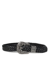 BLACK 3.2CM WESTERN WOVEN LEATHER BELT / BLK
