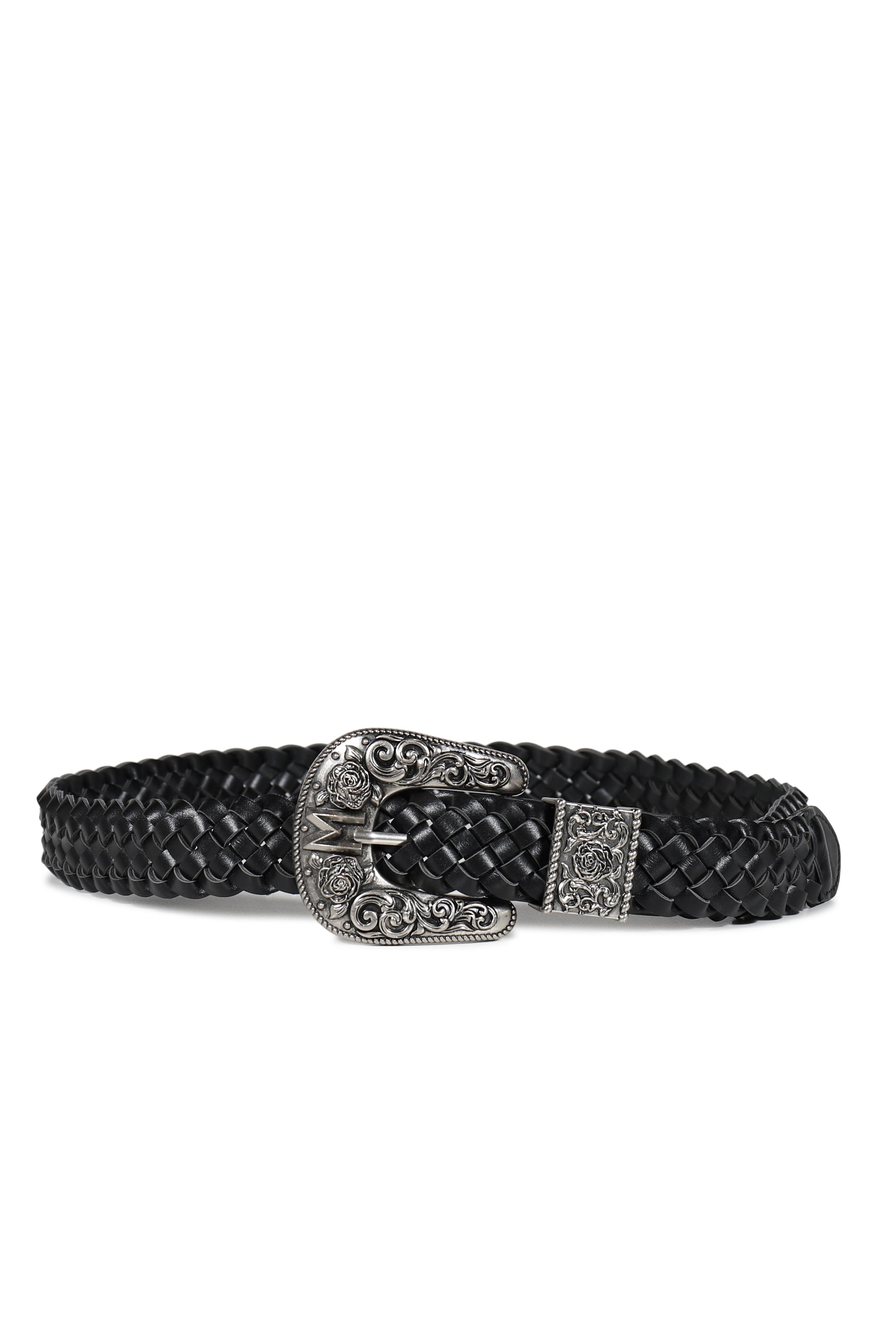 BLACK 3.2CM WESTERN WOVEN LEATHER BELT / BLK