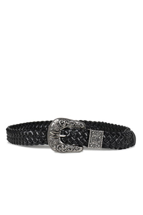 BLACK 3.2CM WESTERN WOVEN LEATHER BELT / BLK