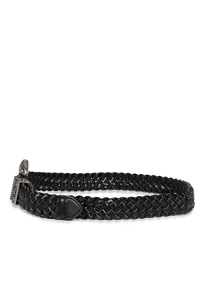 BLACK 3.2CM WESTERN WOVEN LEATHER BELT / BLK