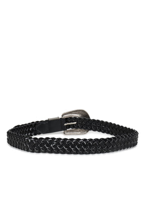 BLACK 3.2CM WESTERN WOVEN LEATHER BELT / BLK