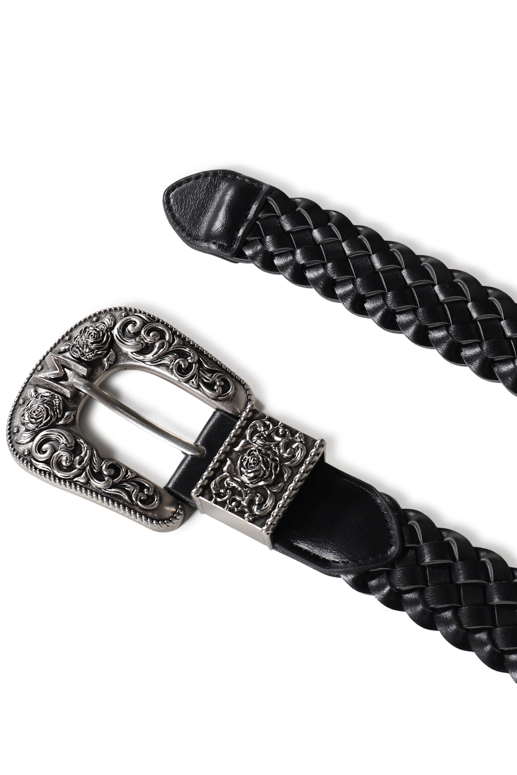 BLACK 3.2CM WESTERN WOVEN LEATHER BELT / BLK