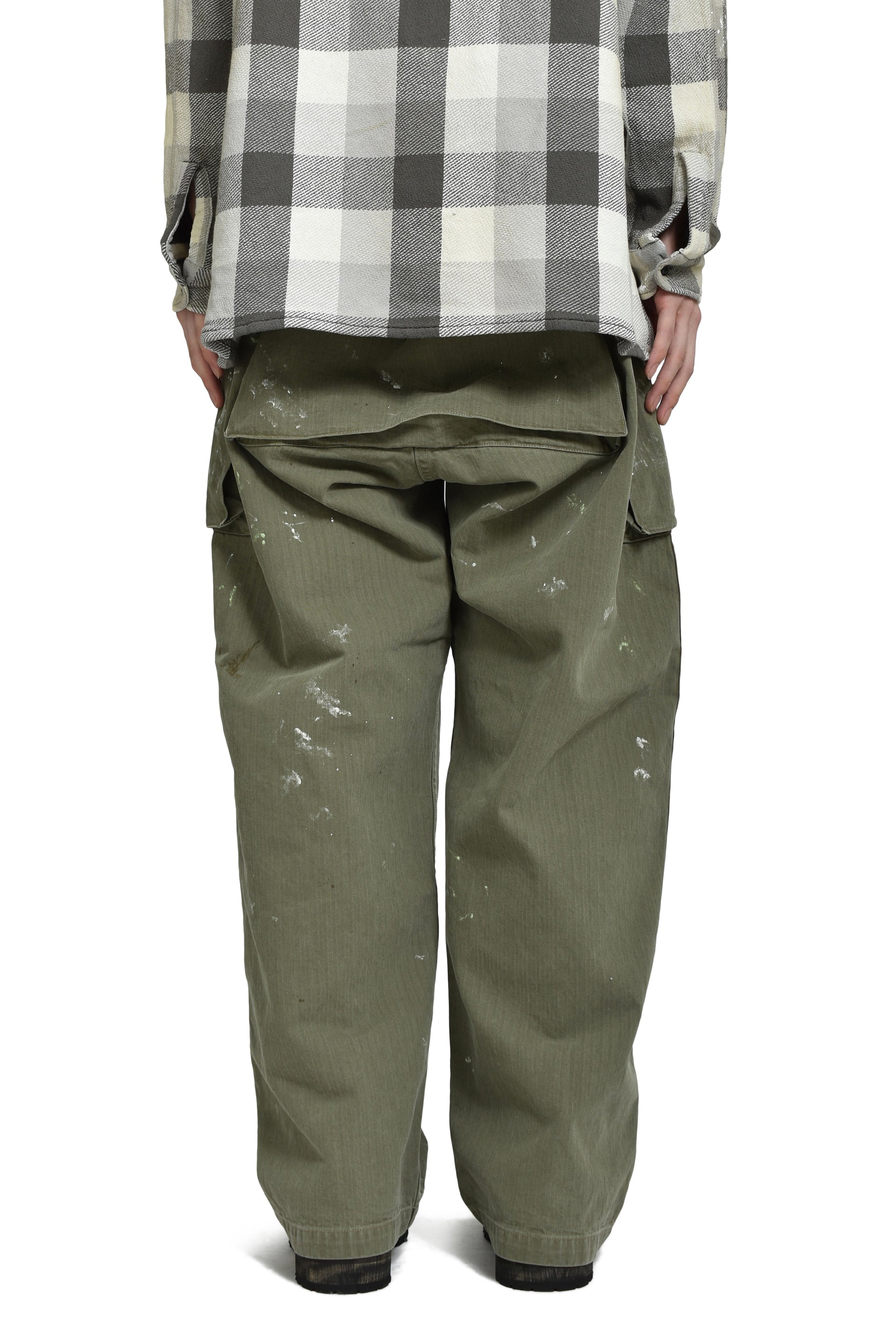 PAINT STAINED USMC P-44 HBT TROUSERS / PAINT STAINED OD