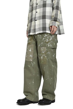 PAINT STAINED USMC P-44 HBT TROUSERS / PAINT STAINED OD