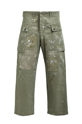PAINT STAINED USMC P-44 HBT TROUSERS / PAINT STAINED OD