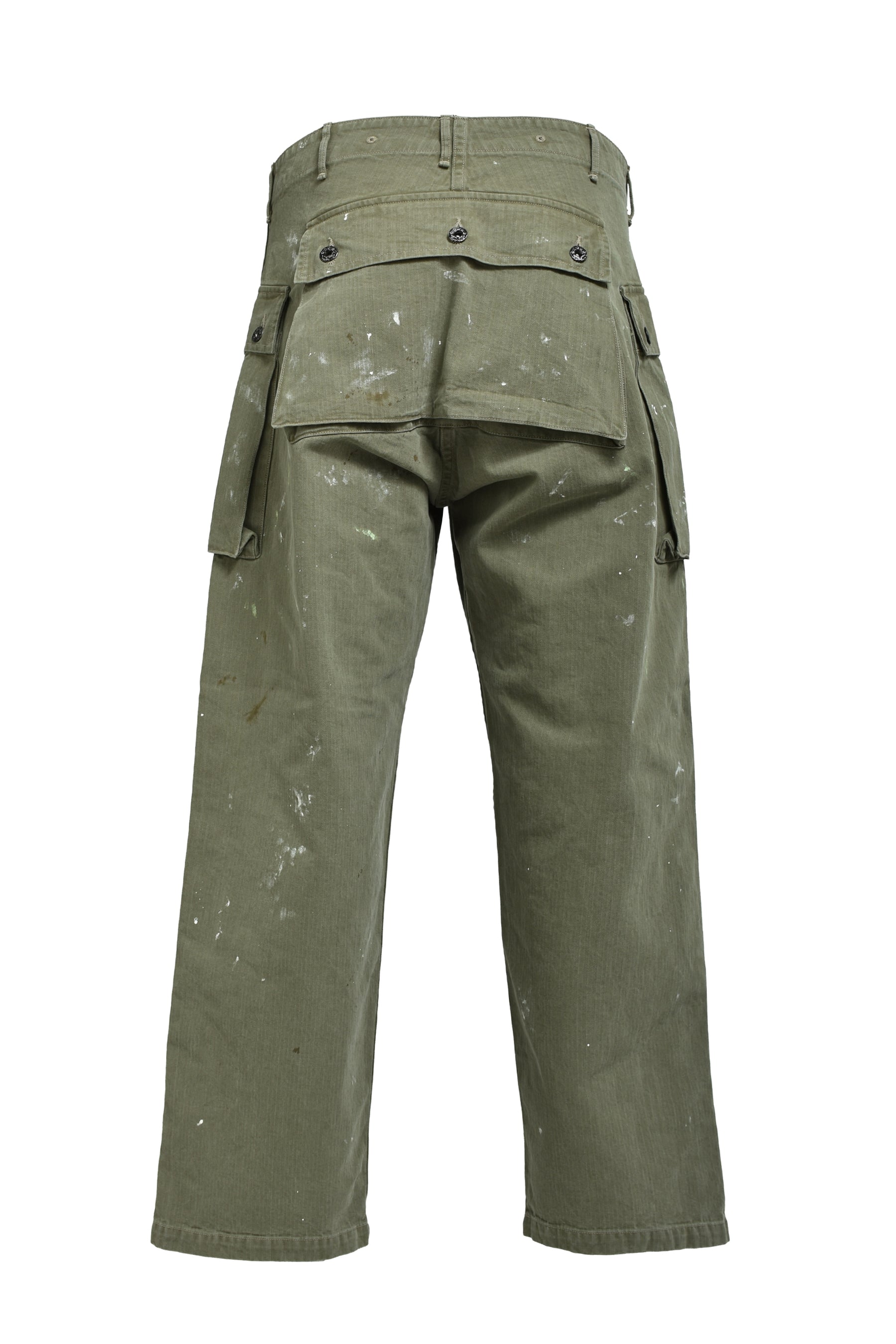 PAINT STAINED USMC P-44 HBT TROUSERS / PAINT STAINED OD