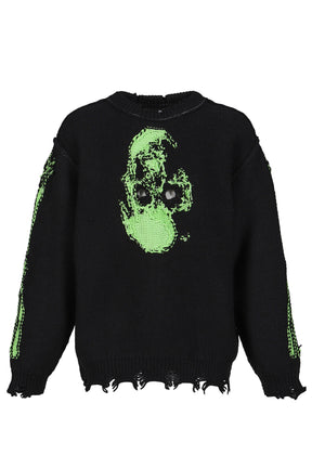 GLOW-IN-THE-DARK SKULL KNIT PULLOVER / BLK