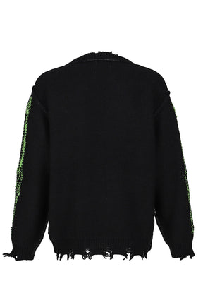 GLOW-IN-THE-DARK SKULL KNIT PULLOVER / BLK