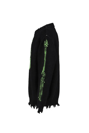 GLOW-IN-THE-DARK SKULL KNIT PULLOVER / BLK