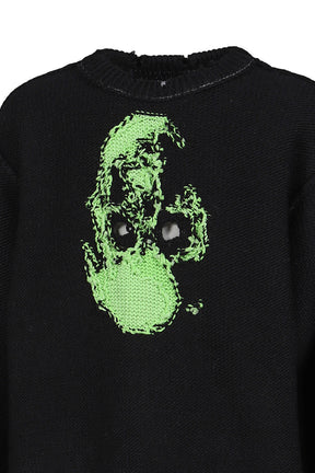 GLOW-IN-THE-DARK SKULL KNIT PULLOVER / BLK