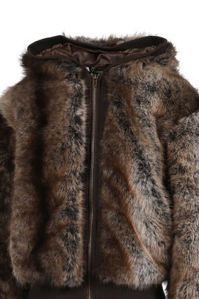 FAUX MINK ZIP THROUGH JACKET / BRWN