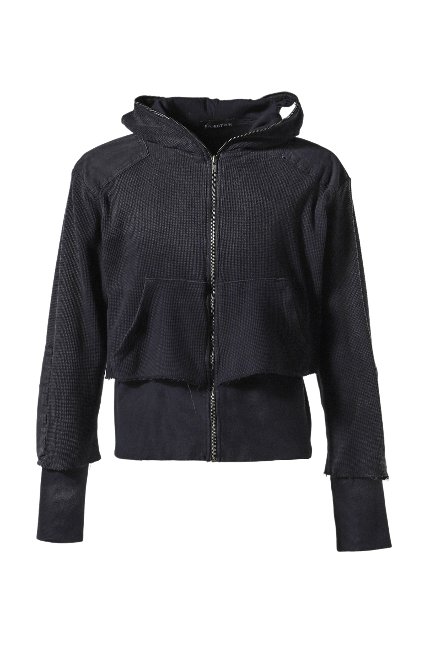 GIMP WAFFLE THERMAL ZIP HOODIE / WASHED BLK