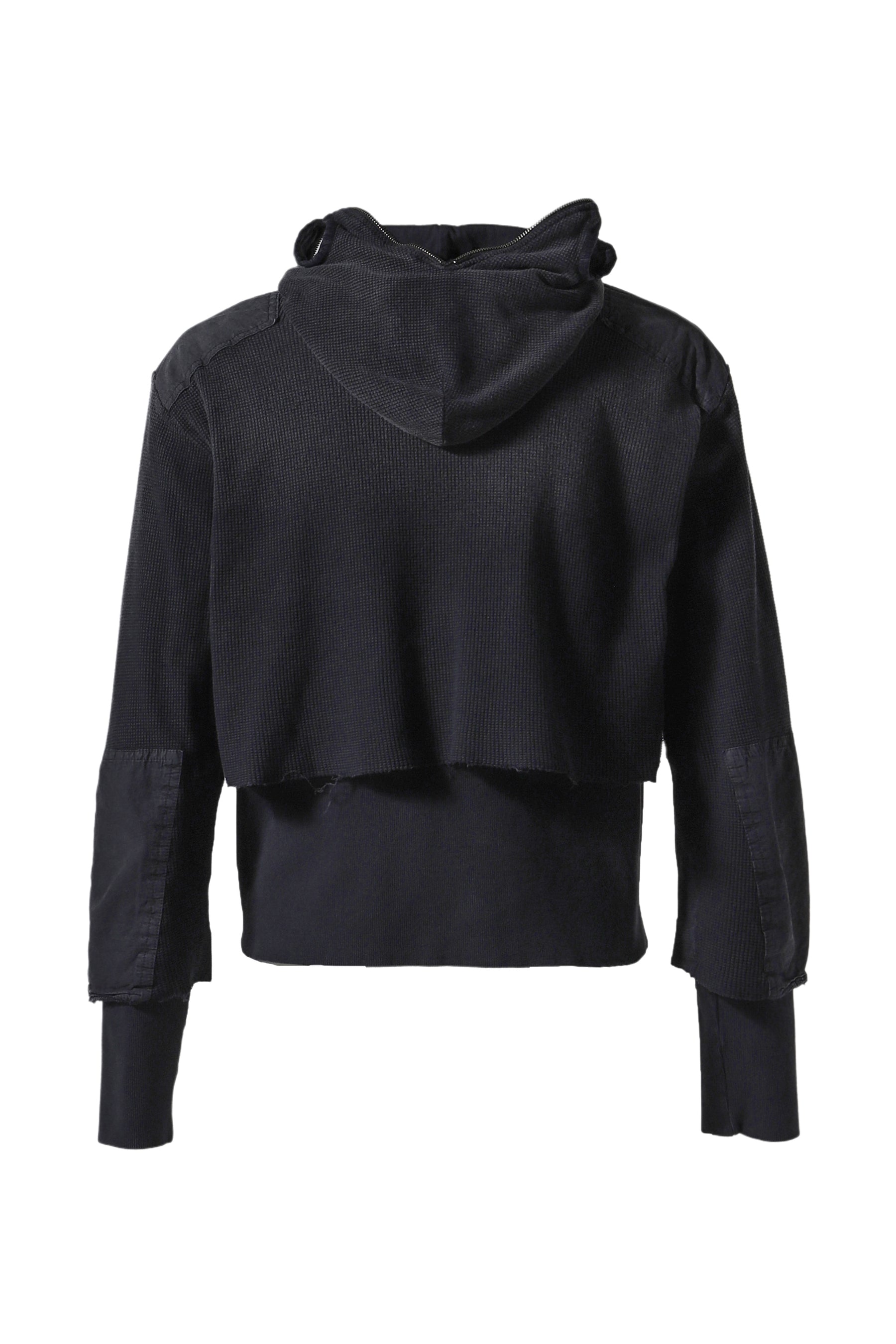 GIMP WAFFLE THERMAL ZIP HOODIE / WASHED BLK