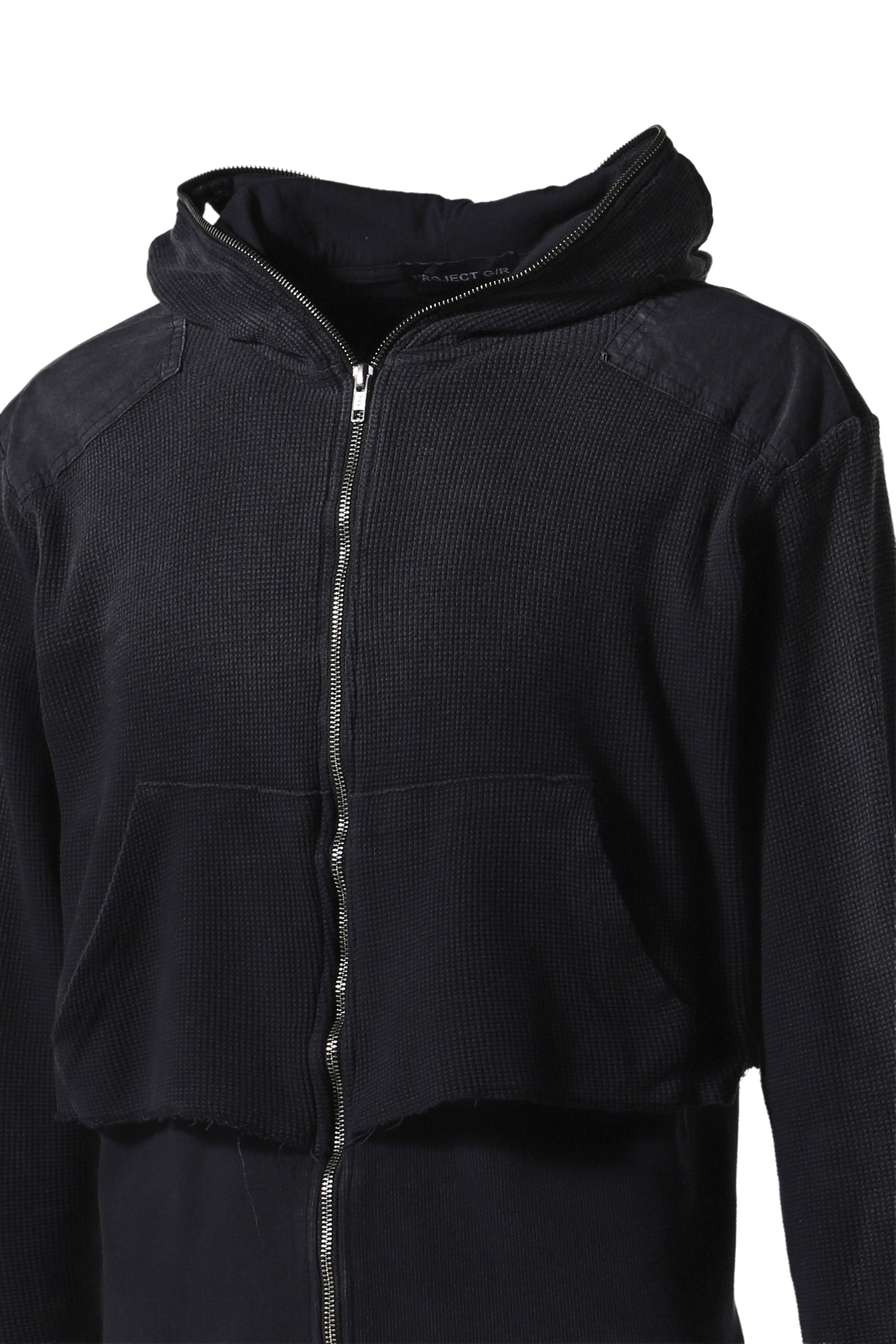 GIMP WAFFLE THERMAL ZIP HOODIE / WASHED BLK