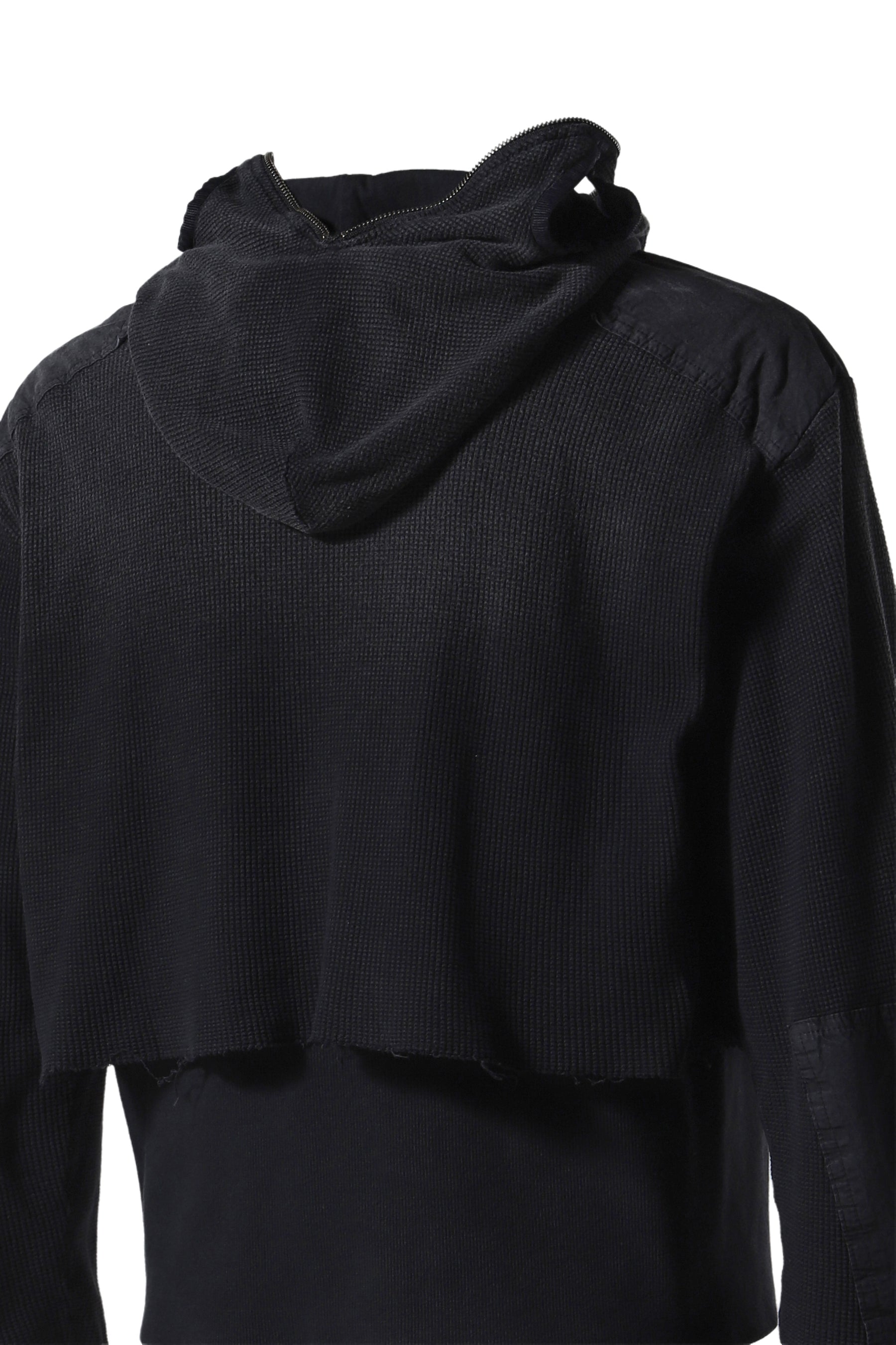 GIMP WAFFLE THERMAL ZIP HOODIE / WASHED BLK