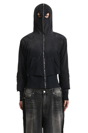 GIMP WAFFLE THERMAL ZIP HOODIE / WASHED BLK