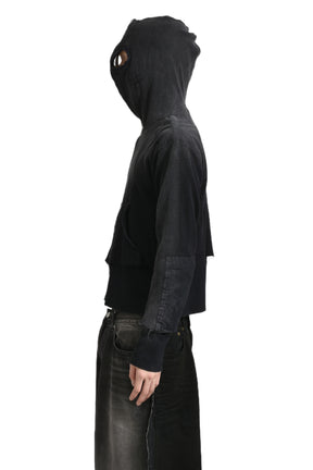 GIMP WAFFLE THERMAL ZIP HOODIE / WASHED BLK