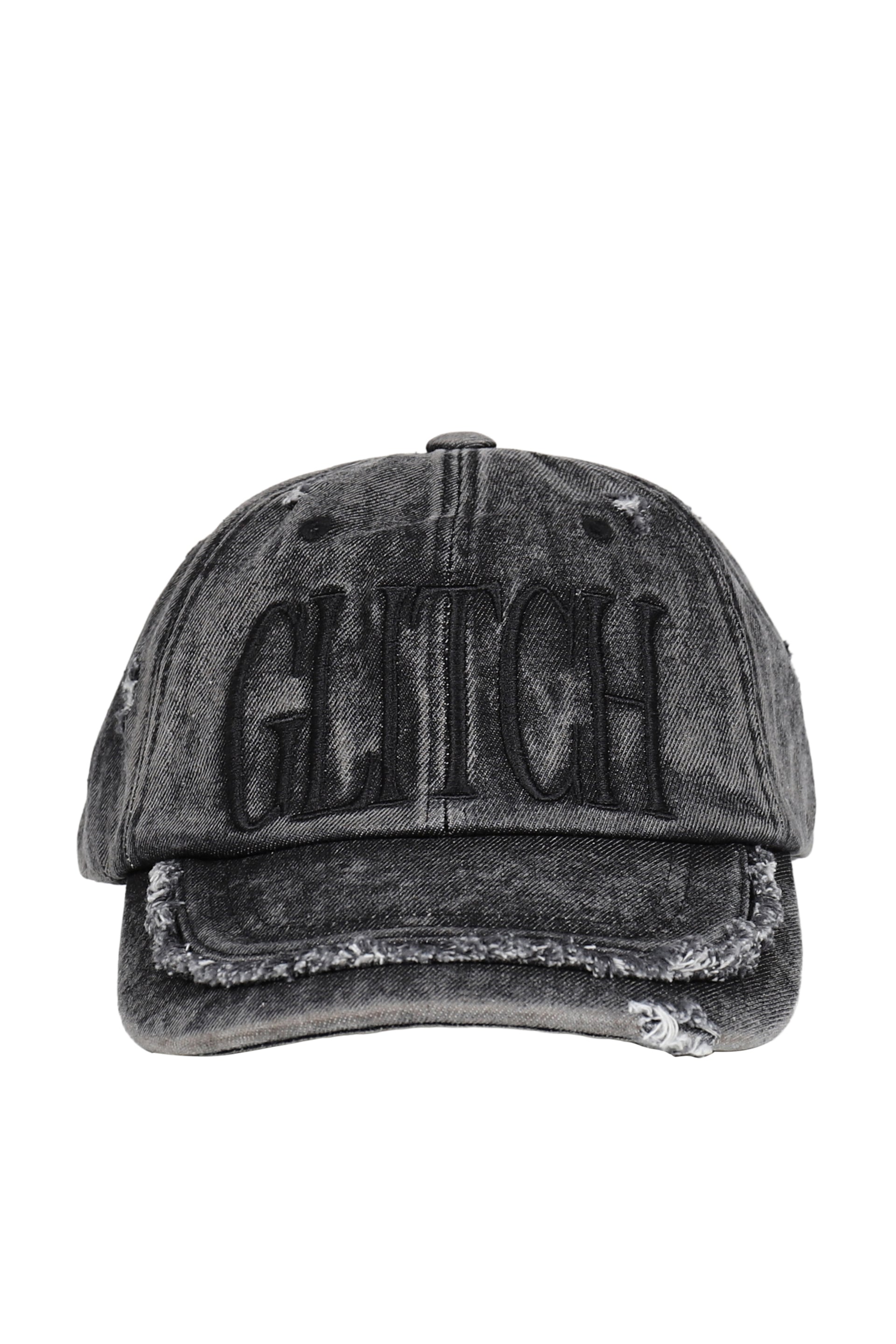 GLITCH WASHED DENIM BALL CAP / GRY