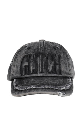 GLITCH WASHED DENIM BALL CAP / GRY