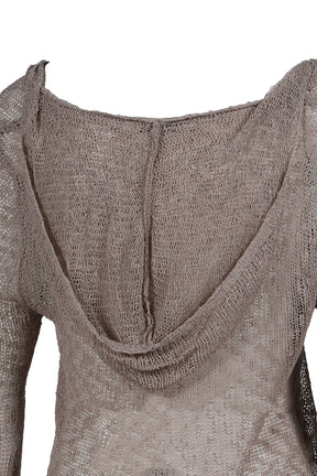 KNITTED LONGSLEEVE HOODED TOP / ECRU 