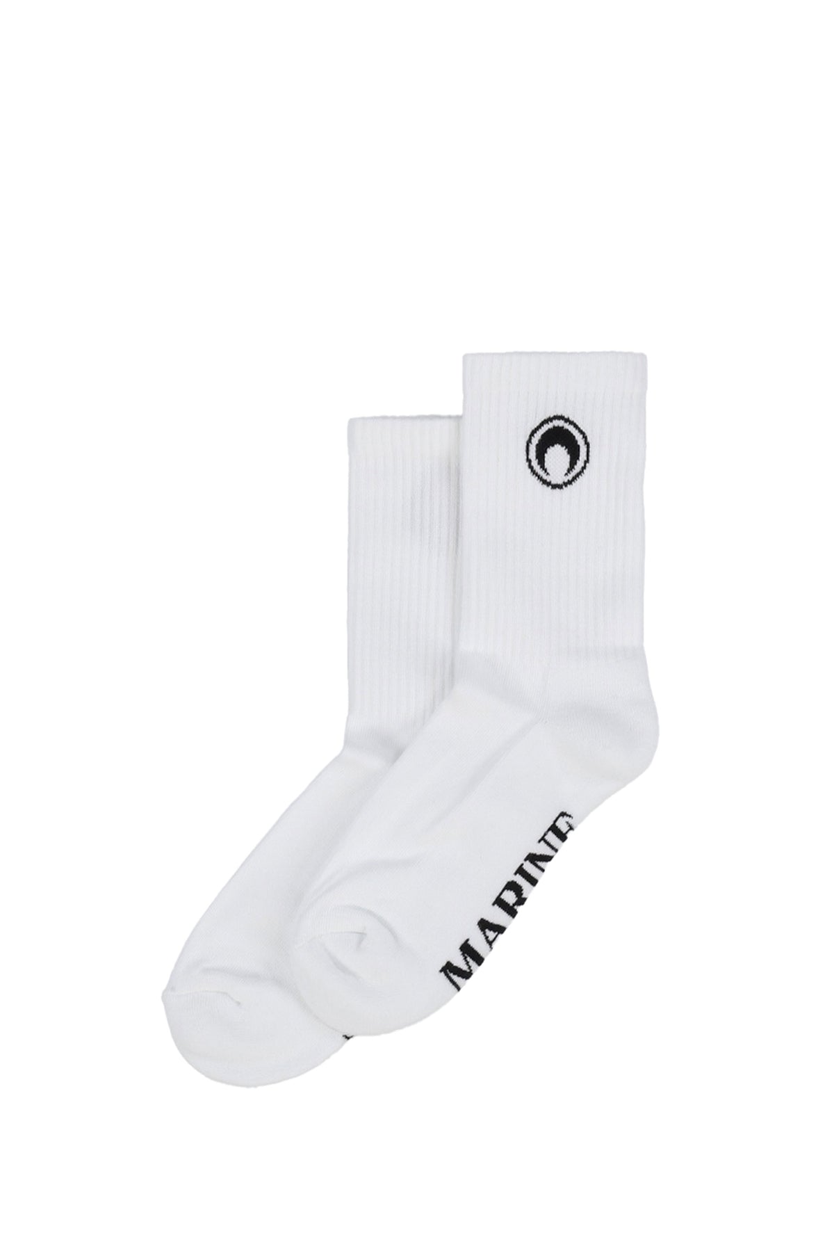 MOON LOGO RIBBED KNIT CREW SOCKS / WHT