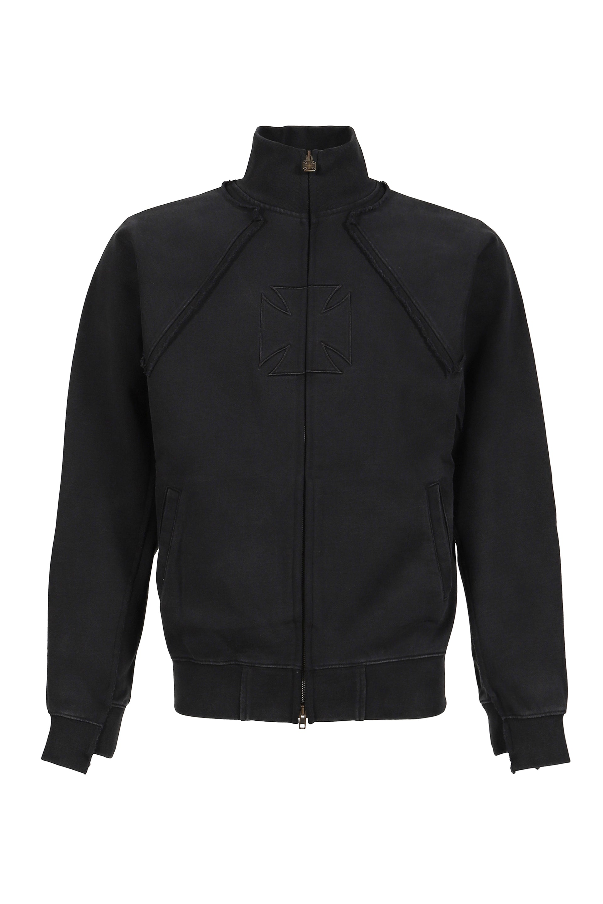 BIKER CROSS FITTED ZIP-UP HOODIE / BLK