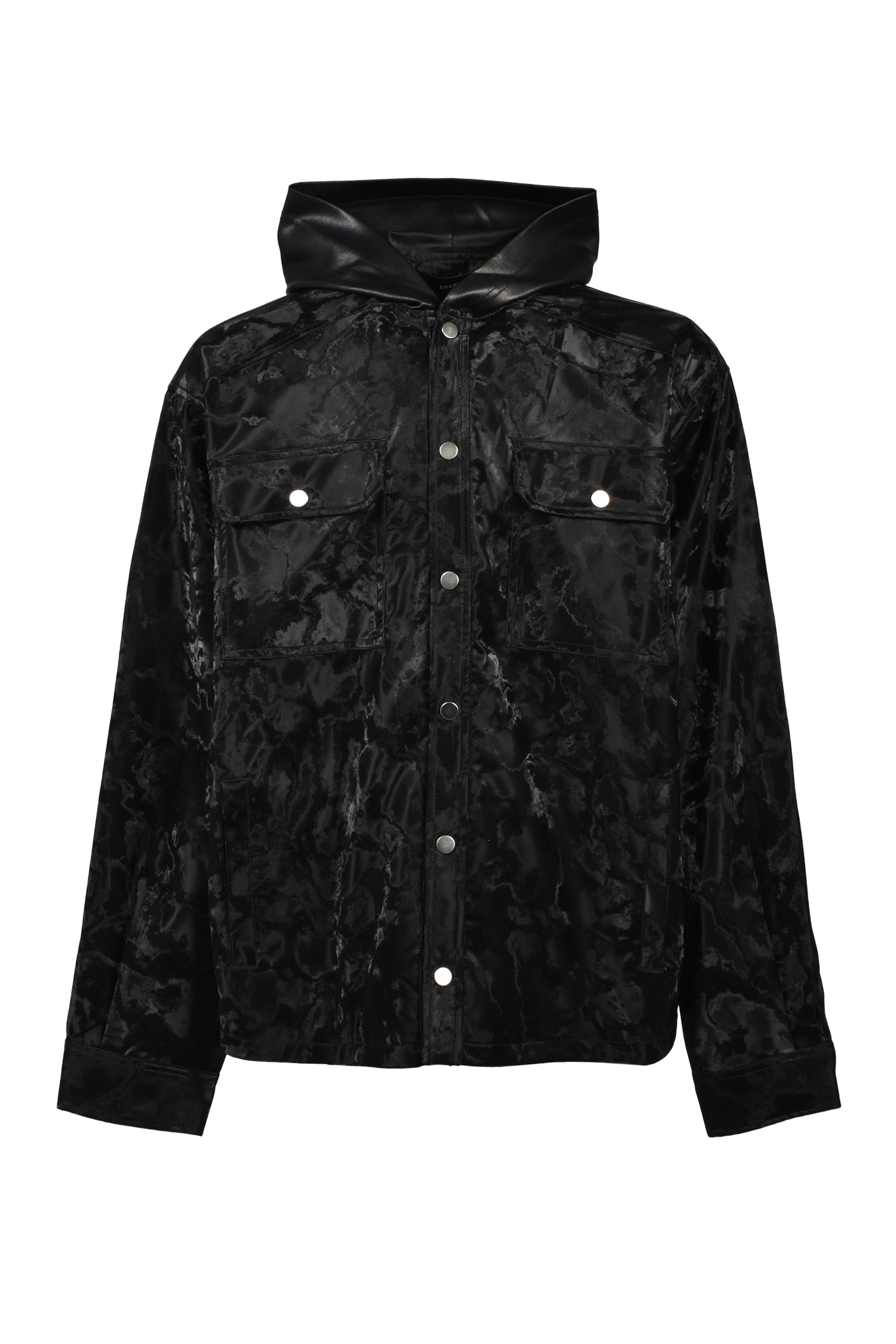 NEW RICH FAUX LEATHER HOODIE SHIRT / BLK