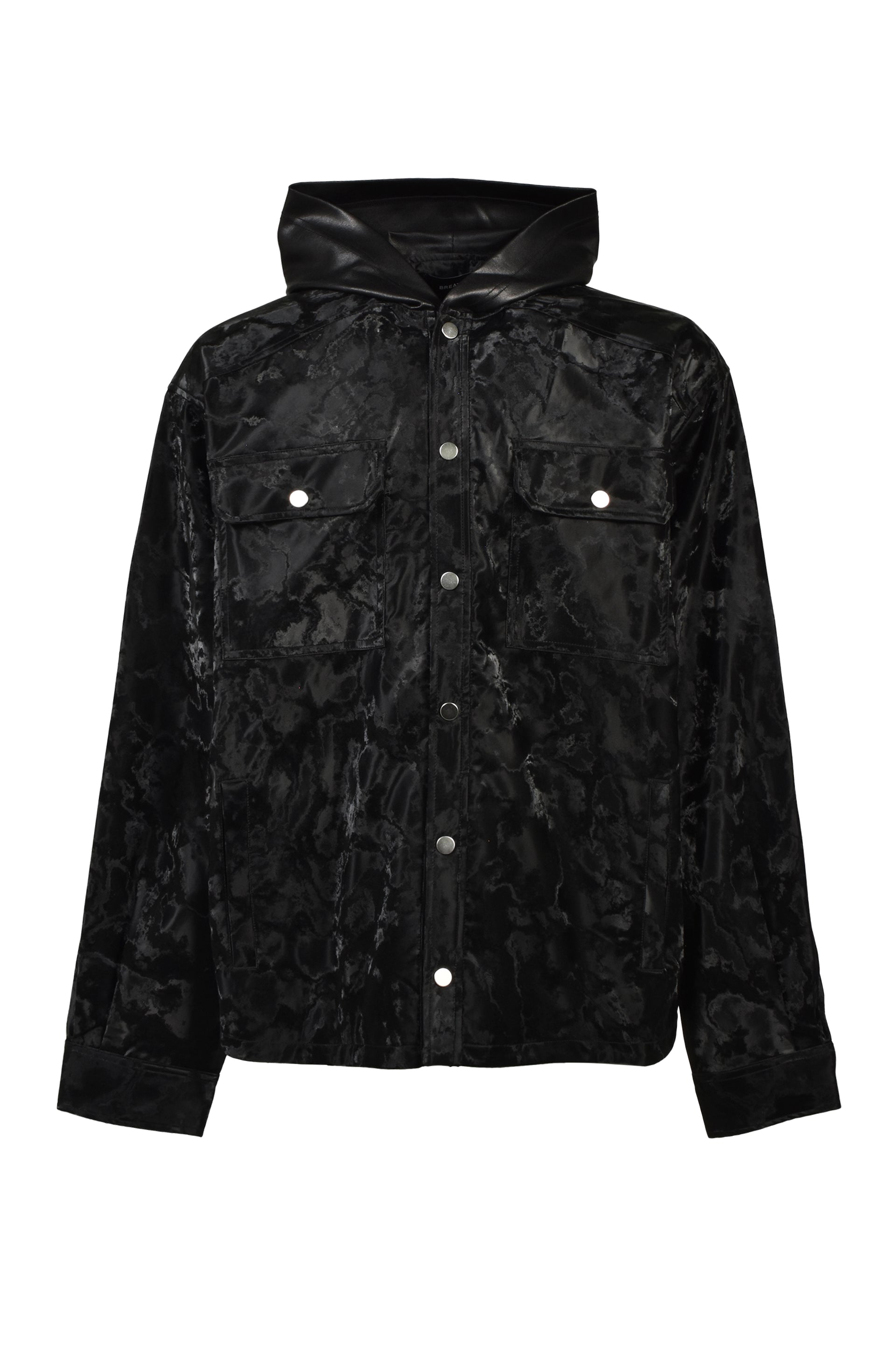 NEW RICH FAUX LEATHER HOODIE SHIRT / BLK