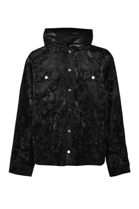 NEW RICH FAUX LEATHER HOODIE SHIRT / BLK