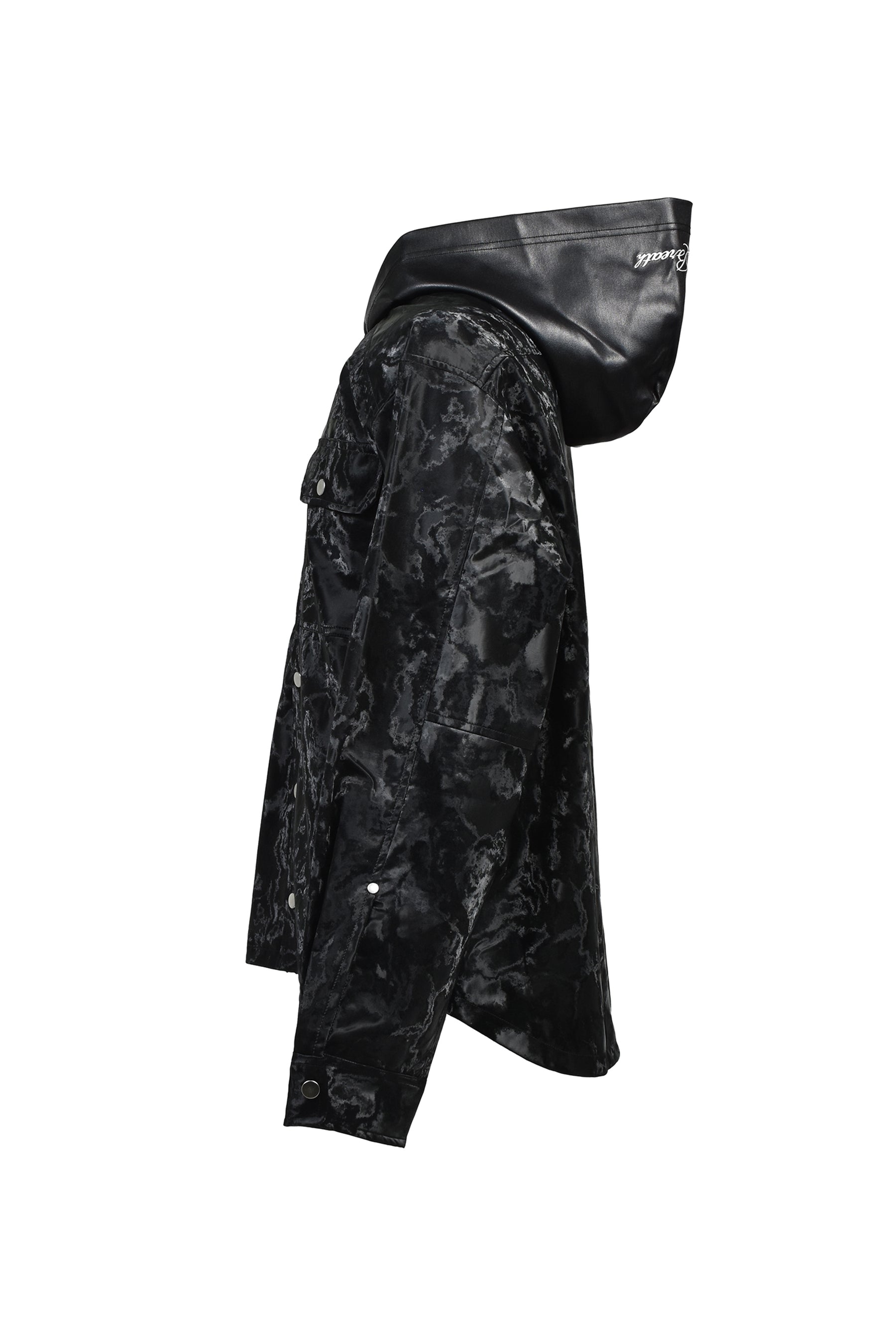 NEW RICH FAUX LEATHER HOODIE SHIRT / BLK