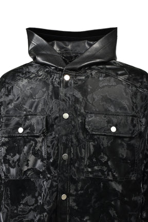 NEW RICH FAUX LEATHER HOODIE SHIRT / BLK