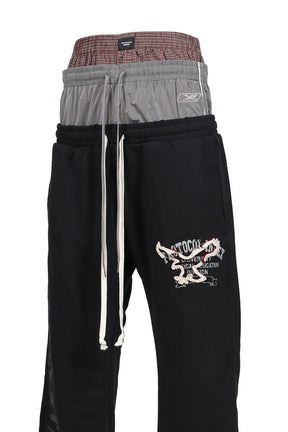 RETRO 3 LAYERED SWEATPANTS / BLK