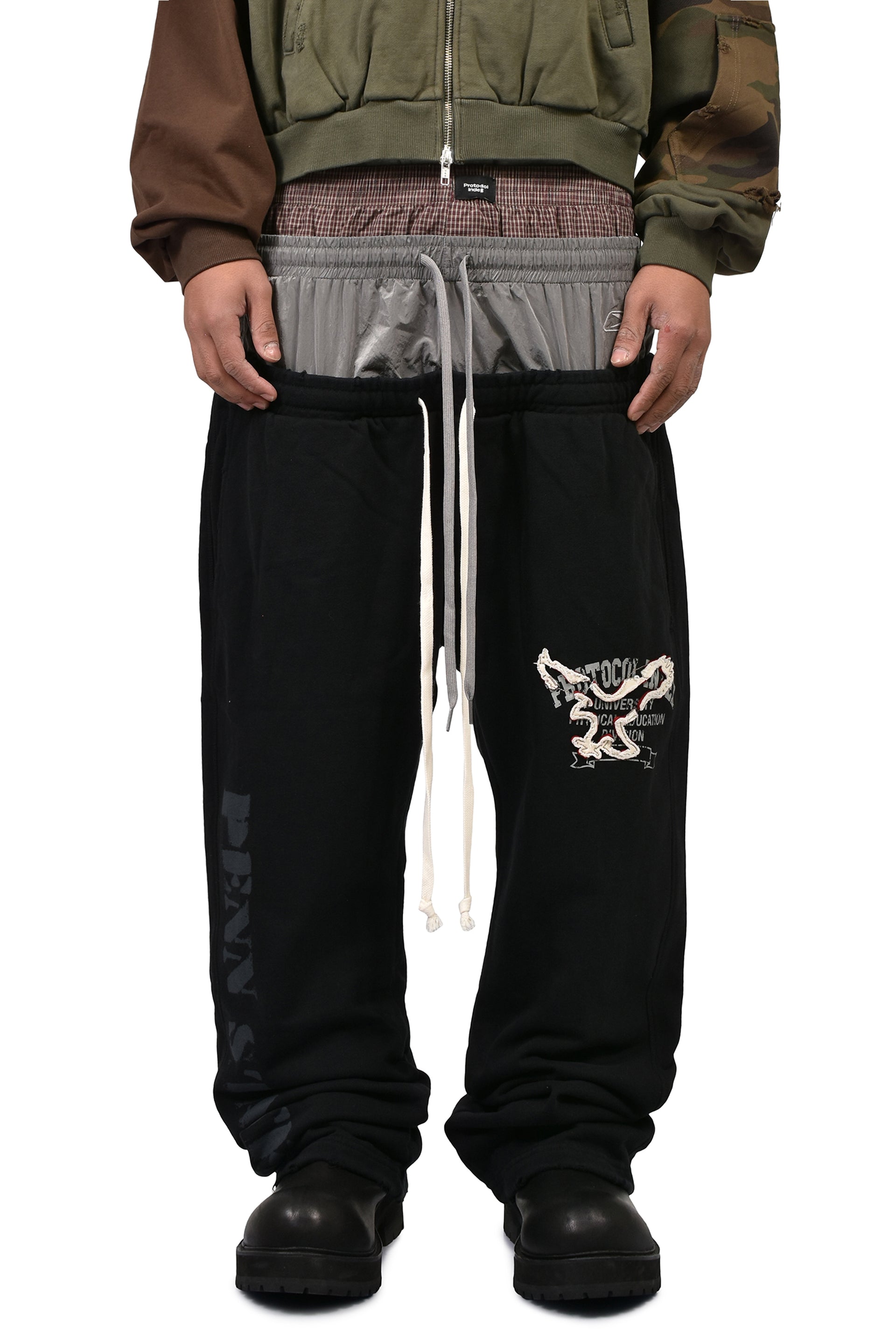 RETRO 3 LAYERED SWEATPANTS / BLK