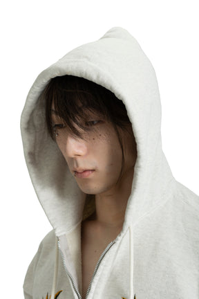 SUKAJAN EMB ZIP HOODIE AGED / AGED OATMEAL