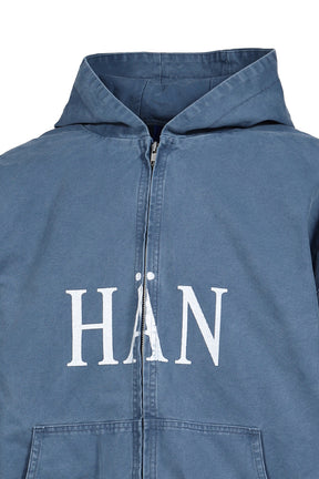 GARMENT DYE WASHED CANVAS JACKET / BLU